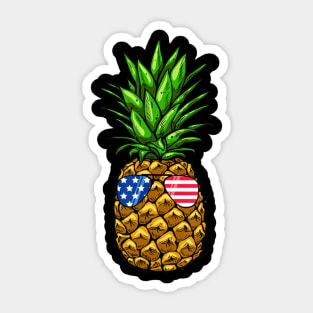 Hawaiian Pineapple American Flag Sunglasses 4th of July Sticker